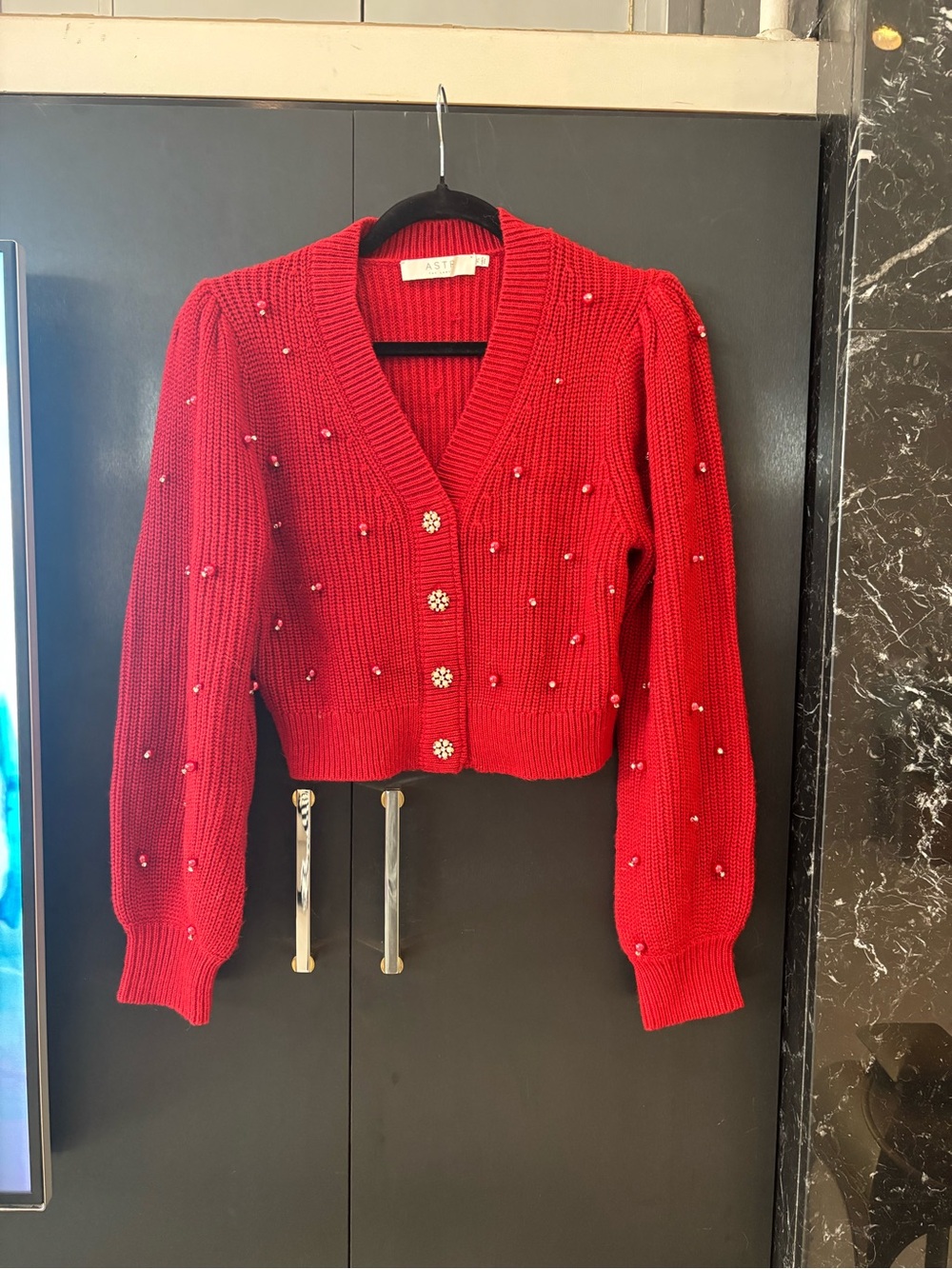 Delsie Pearl Embellished Cardigan - Red - Picture 6 of 10